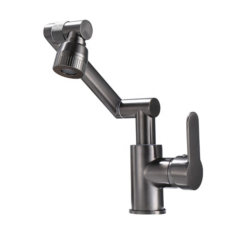 Great Brass Cold & Hot 1080 Degree Bathroom Washbasin Mechanical Arm Structure Multifunctional Stream Sprayer Rotating Faucet