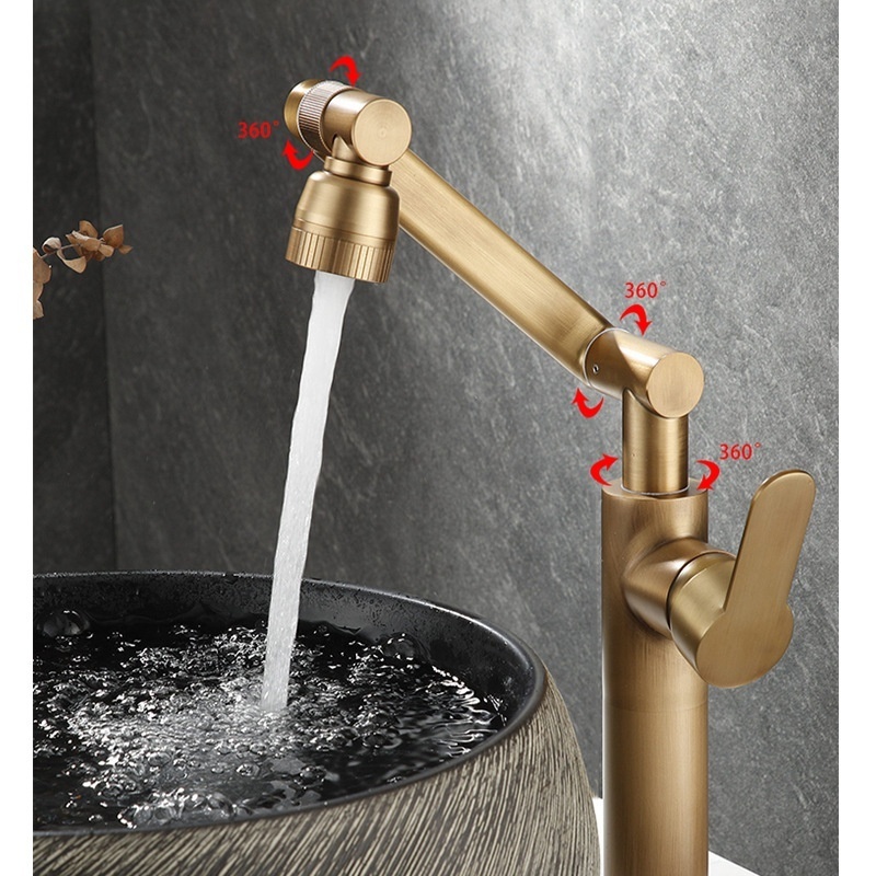 Great Brass Cold & Hot 1080 Degree Bathroom Washbasin Mechanical Arm Structure Multifunctional Stream Sprayer Rotating Faucet