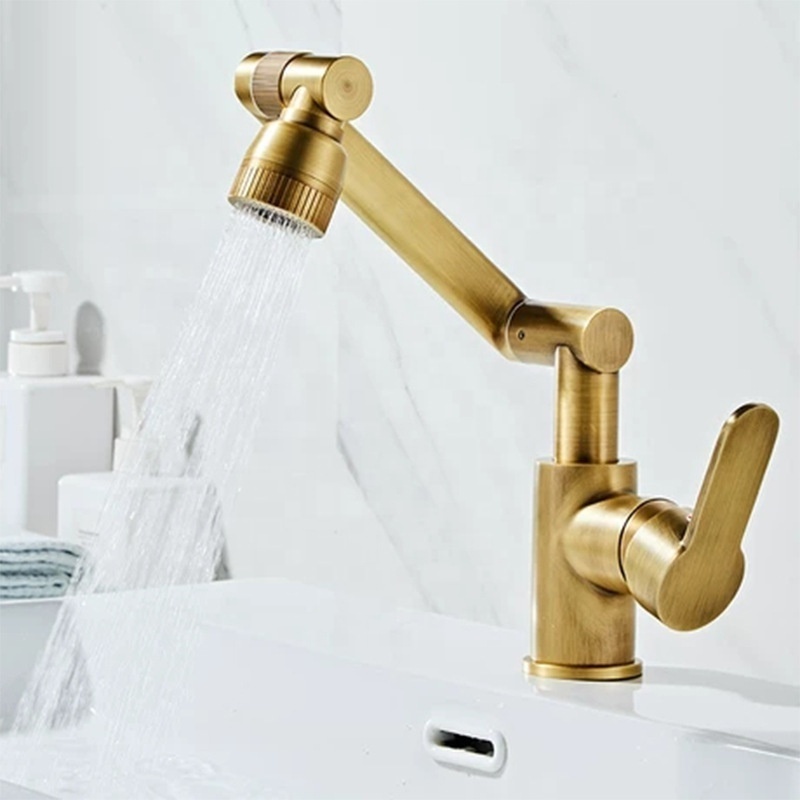 Great Brass Cold & Hot 1080 Degree Bathroom Washbasin Mechanical Arm Structure Multifunctional Stream Sprayer Rotating Faucet