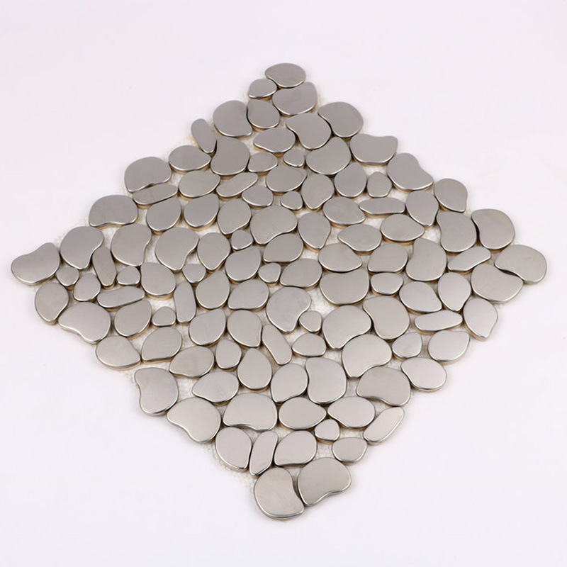 Modern Design Pebble Shape Silver 304 Stainless Steel Mirror Gold Mosaic Tile for Kitchen Bathroom