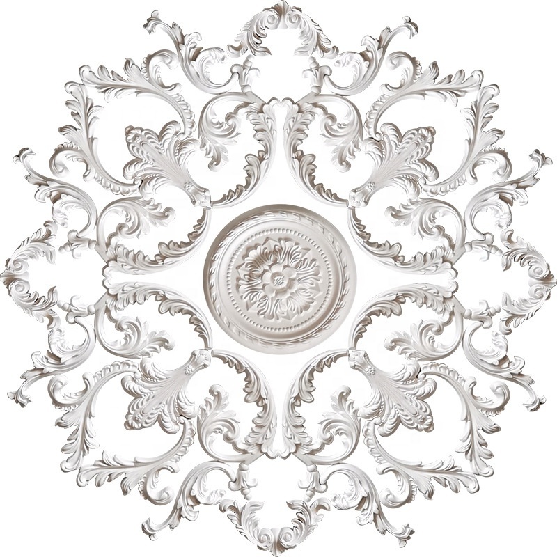 Factory Custom Made French Retro Floral Palace Interior  PU Ceiling Panel Tiles Medallion for Light Ceiling Lamp