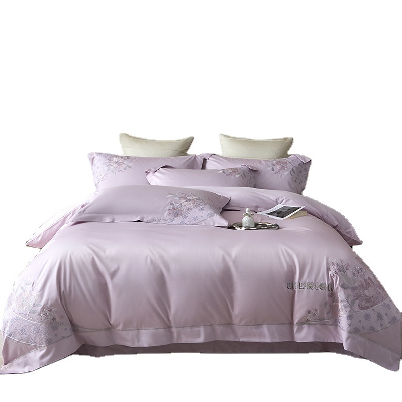 Purple color cotton bedding set 100% Cotton Embroidered Design All-Season  duvet cover set