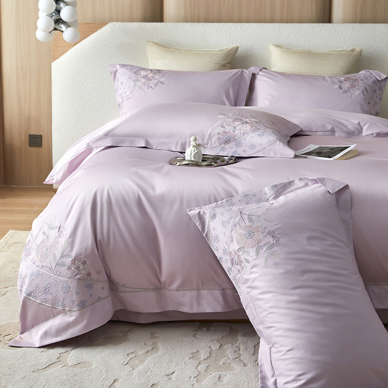 Purple color cotton bedding set 100% Cotton Embroidered Design All-Season  duvet cover set