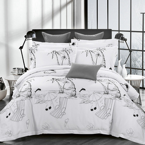 4-Piece Hawaiian Style Bedding Set Pure Cotton Printed Duvet Cover Flat Sheet and Pillowcases Set for Home or Hotel Use