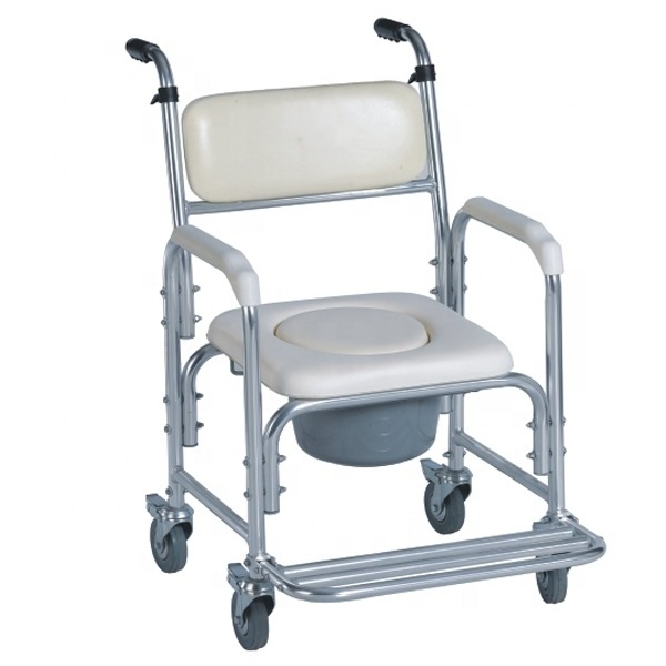 Chinese Manufacturer  Aluminum Folding  Commode Toilet Chair For Elderly With wheels and footstep SC7005B