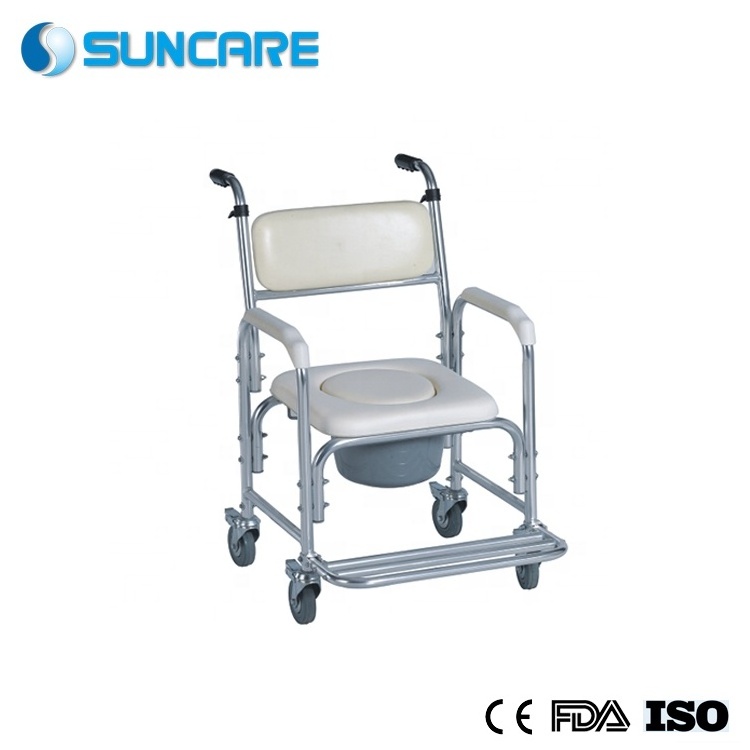 Chinese Manufacturer  Aluminum Folding  Commode Toilet Chair For Elderly With wheels and footstep SC7005B