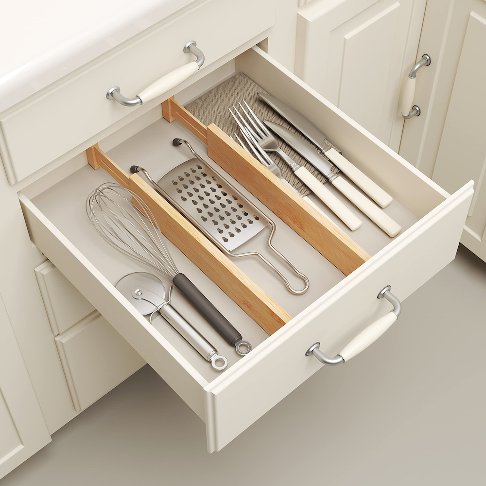 Hot Sales Bamboo Drawer Divider set of 4 Deep Kitchen Drawer Storage for Clothes Dresser Bedroom Office and Kitchen