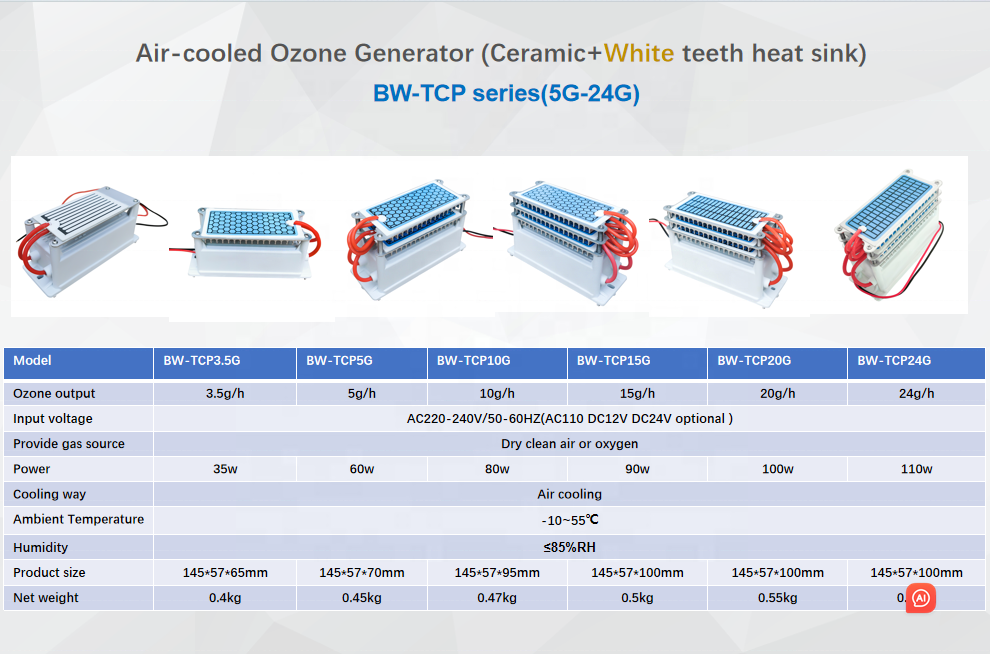 10G 80w Portable ozone generator kit parts corona discharge  ceramic plate ozone for home air disinfection purifier