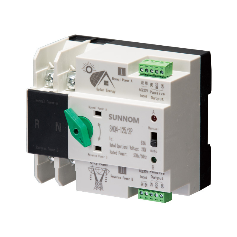 SUNNOM Din Rail 2P 40A 63A 125A 230V Photovoltaic PV solar dc ats dual power  automatic transfer switch for solar power system