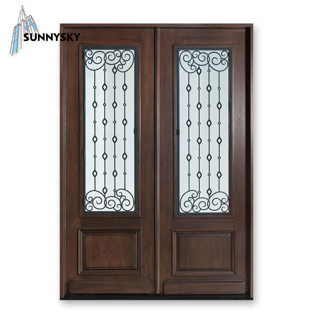 Heavy Duty Panels Hinged Wrought Iron Modern Doors Steel Swing Customized Painted Entry Doors Exterior Eco-friendly Glass Glue