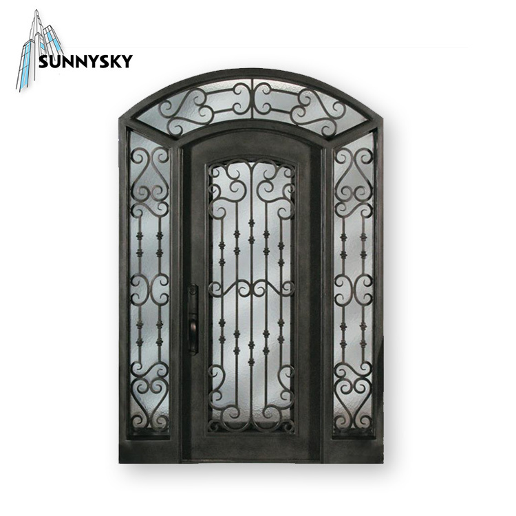 Exterior Entry Doors High-end Double Wrought Iron with Glass Swing Eco-friendly Glass Glue Wooden Crate with Bubble Foam Covered