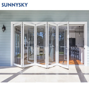 Sunnysky foshan Exterior Folding Doors USA Lowes Glass Aluminum Bi Folding Accordion Bifold Sliding Exterior Door With Locks