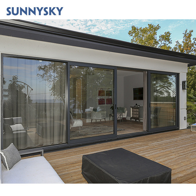 Sunnysky AS2047 Double Glazed 4 Panel Tempered Glass Exterior Aluminum Sliding Doors For Balcony Patio