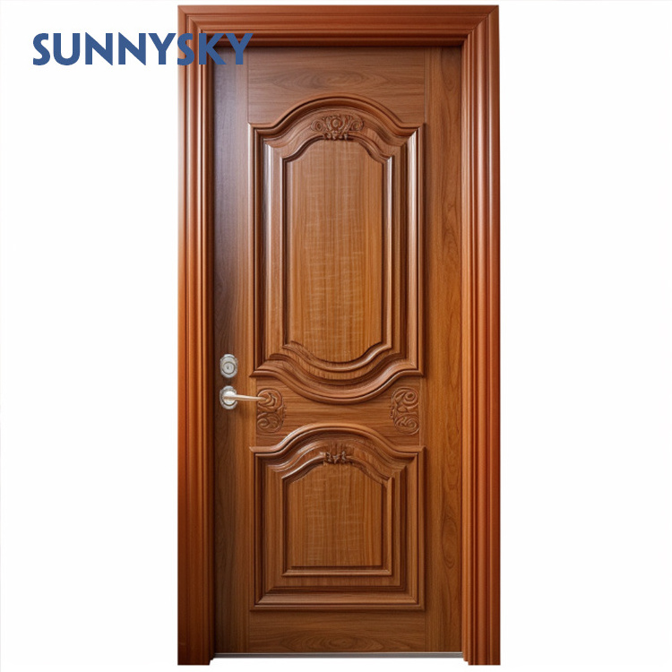 Sunnysky high quality luxury house bedroom doors frame single panel solid soundproof modern simple design interior wooden door