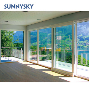 Sunnysky AS2047 Double Glazed 4 Panel Tempered Glass Exterior Aluminum Sliding Doors For Balcony Patio