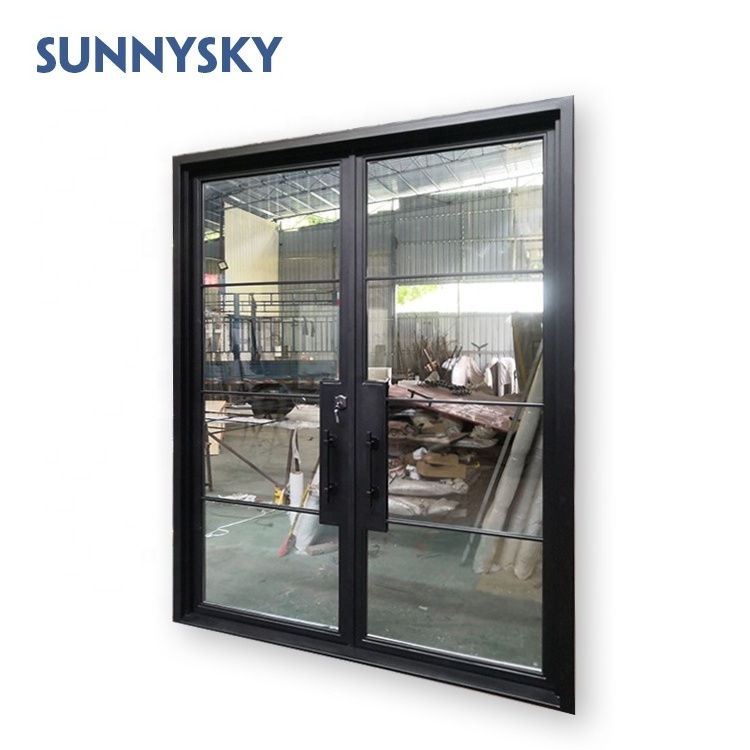 High Quality modern security wrought iron double glass door