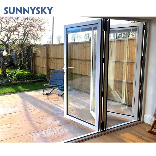 Sunnysky Exterior interior white aluminum glass bifold inserts folding patio sunroom restaurant hinge doors price