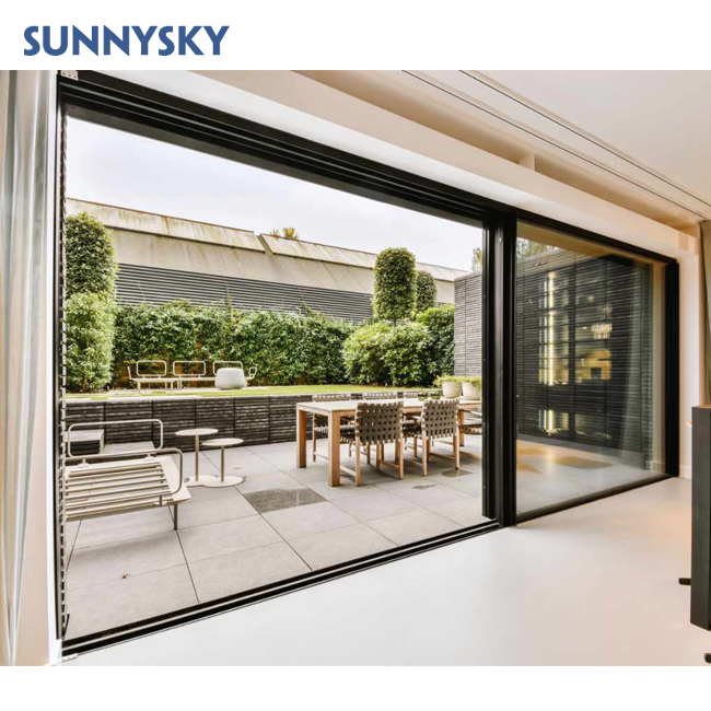 Sunnysky AS2047 Double Glazed 4 Panel Tempered Glass Exterior Aluminum Sliding Doors For Balcony Patio