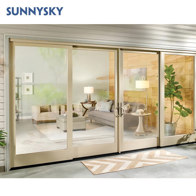 Sunnysky AS2047 Double Glazed 4 Panel Tempered Glass Exterior Aluminum Sliding Doors For Balcony Patio