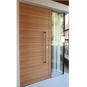 China top manufacturer modern luxury 48"x96" exterior veneer solid core wooden pivot front door for villa entrance