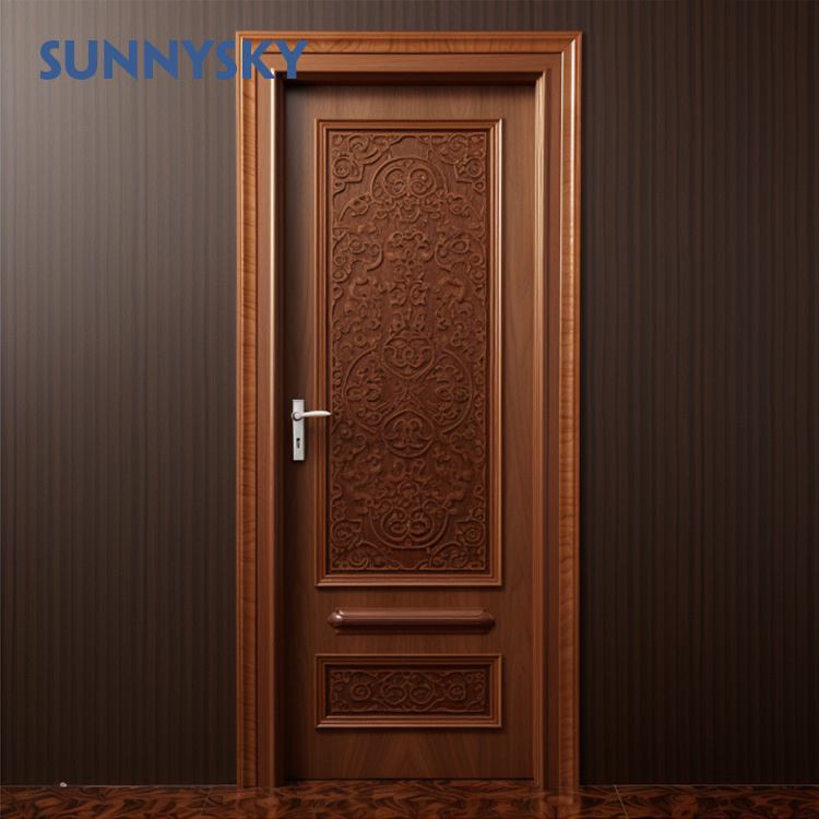 Sunnysky high quality luxury house bedroom doors frame single panel solid soundproof modern simple design interior wooden door