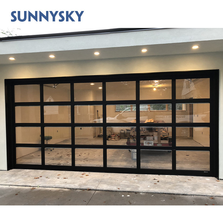 Sunnysky 9x8 9x7 16x7 plexiglass garage door full view aluminum tempered glass panel