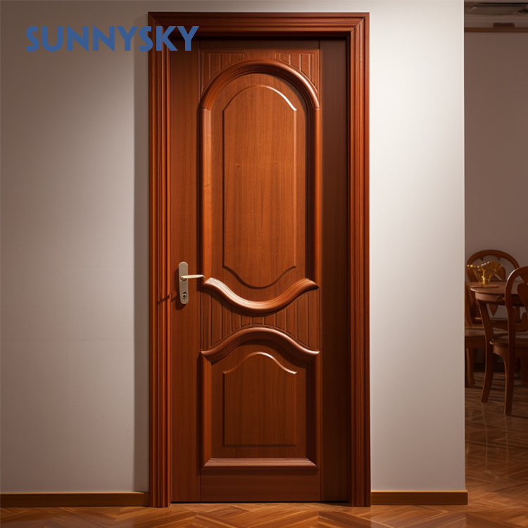 Sunnysky high quality luxury house bedroom doors frame single panel solid soundproof modern simple design interior wooden door