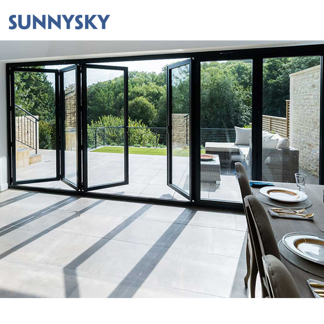 Sunnysky Exterior interior white aluminum glass bifold inserts folding patio sunroom restaurant hinge doors price