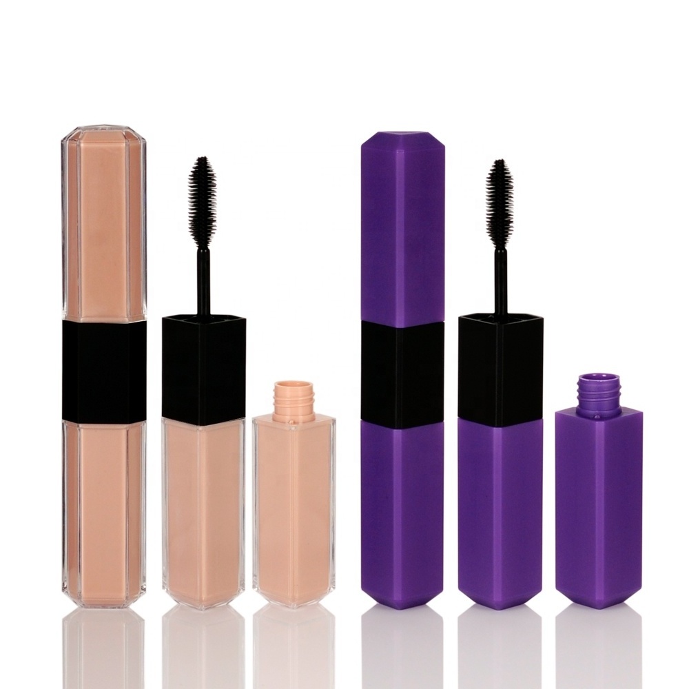 two sides 14ml purple triangle container matte mascara tube packaging with mascara brush applicator