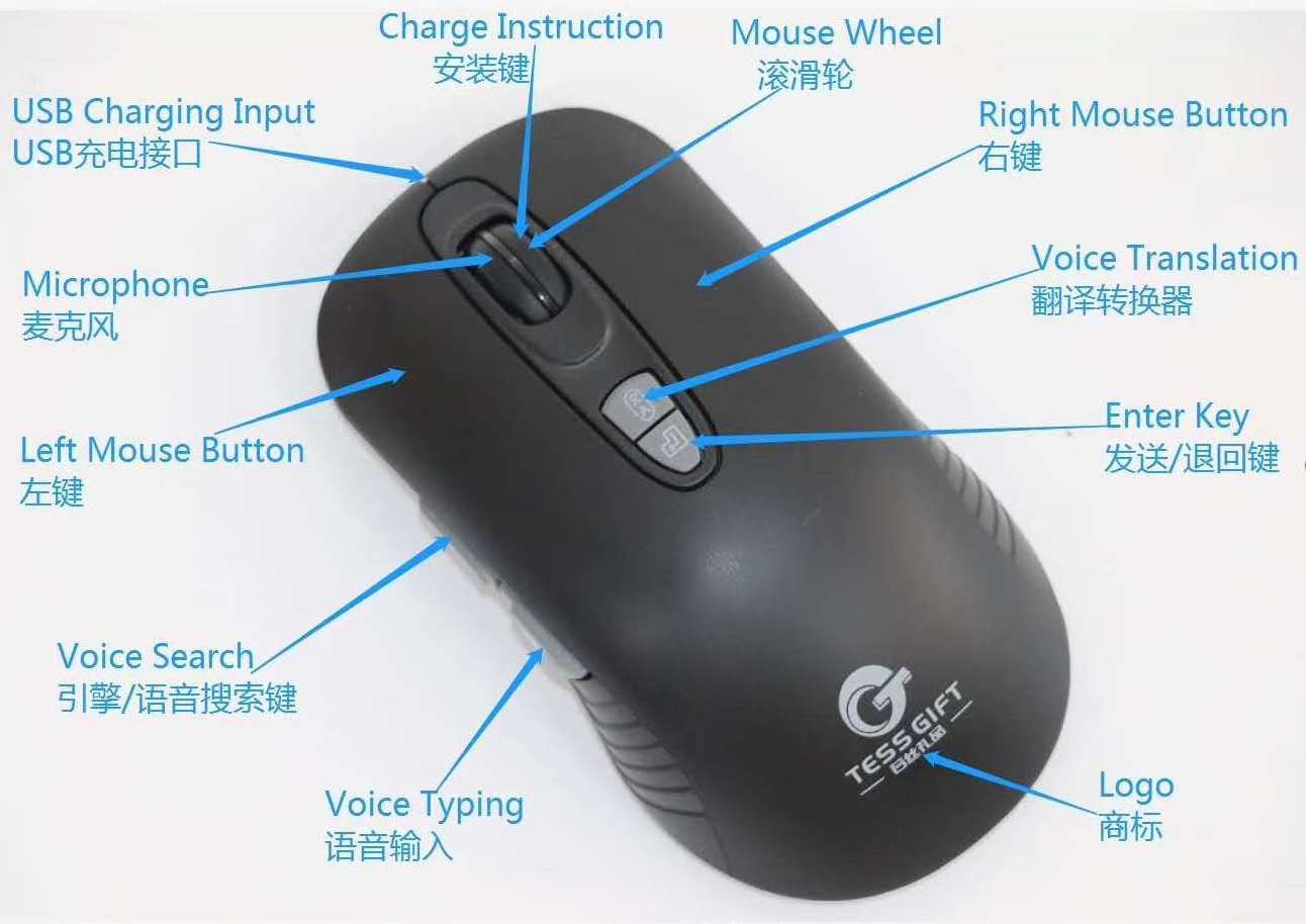 Tess Gift Intelligent Voice Mouse Multi-function Translation Mouse 2.4g Wireless Mouse Support Voice Typing Search Translation