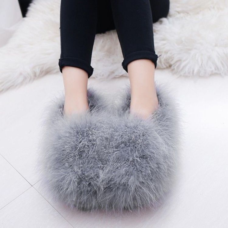 2024 new fashion luxury ostrich feather comfortable indoor hair fur slides slippers furry sandals shoes for women