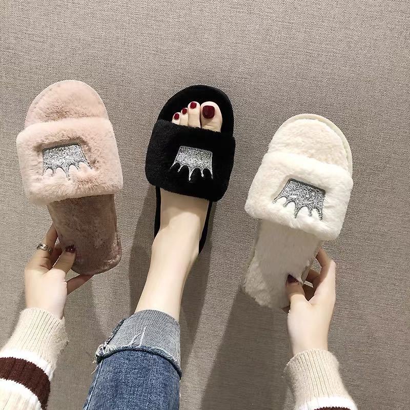 Slippers Women 2023 Women Fur Slippers Winter Shoes Big Size Home Slipper Plush Pantufa Women Indoor Warm Fluffy Cotton Shoes