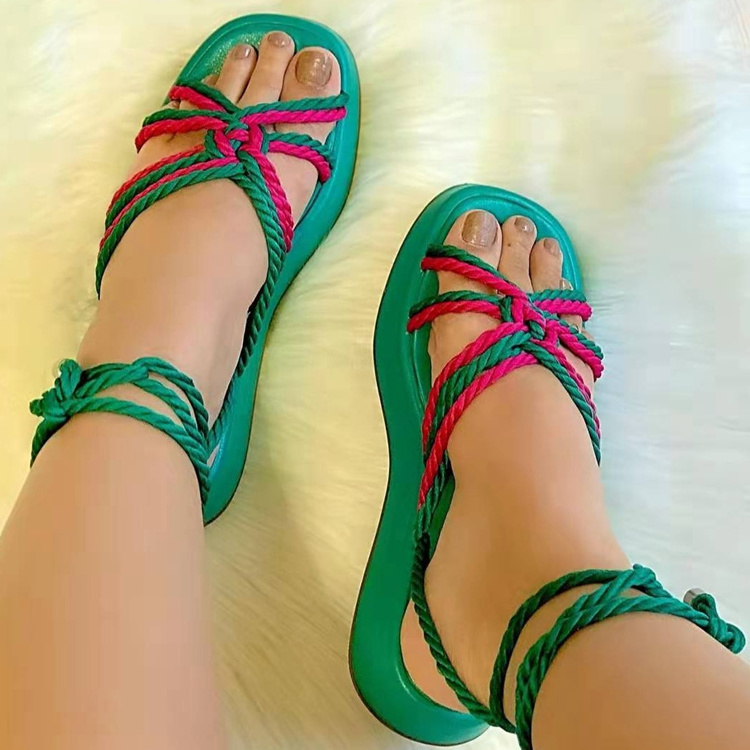 2024 summer women's sandals sexy cross bandage lace up sandals bohemian beach slides slippers platform rope straps larger size