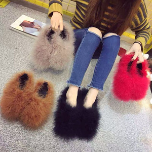 2024 new fashion luxury ostrich feather comfortable indoor hair fur slides slippers furry sandals shoes for women