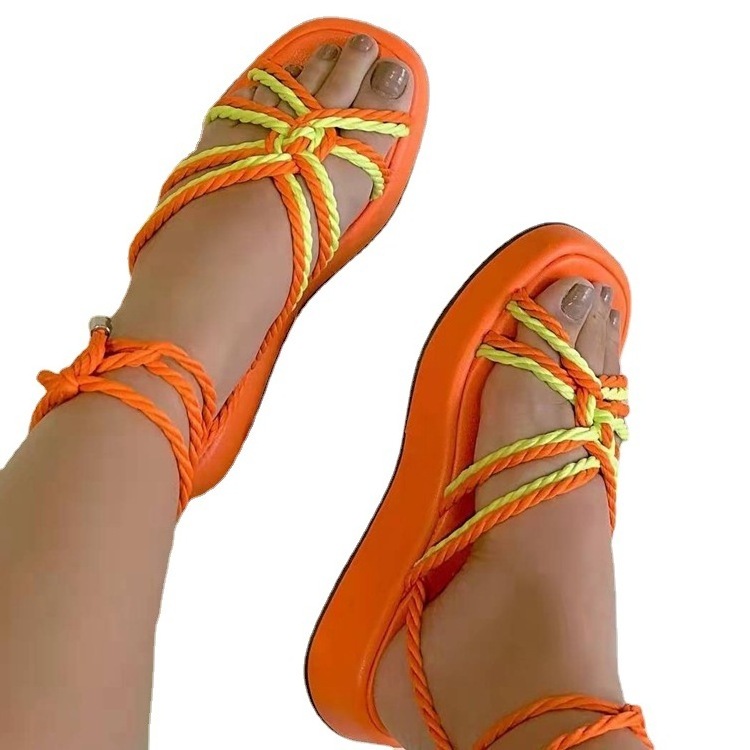 2024 summer women's sandals sexy cross bandage lace up sandals bohemian beach slides slippers platform rope straps larger size