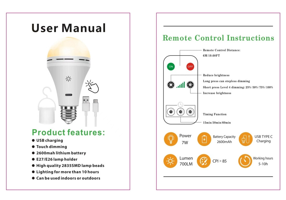 AXR-EM416-1200 Emergency Rechargeable Light Bulbs  Stay Light Up When Power Failure  Battery Self Charging Emergency Light