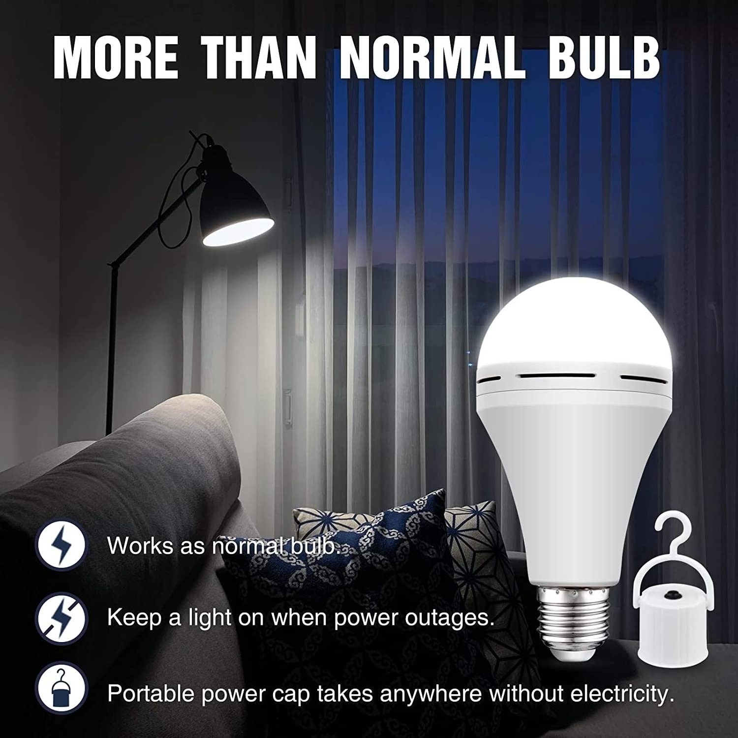 AXR-EM416-1200 Emergency Rechargeable Light Bulbs  Stay Light Up When Power Failure  Battery Self Charging Emergency Light