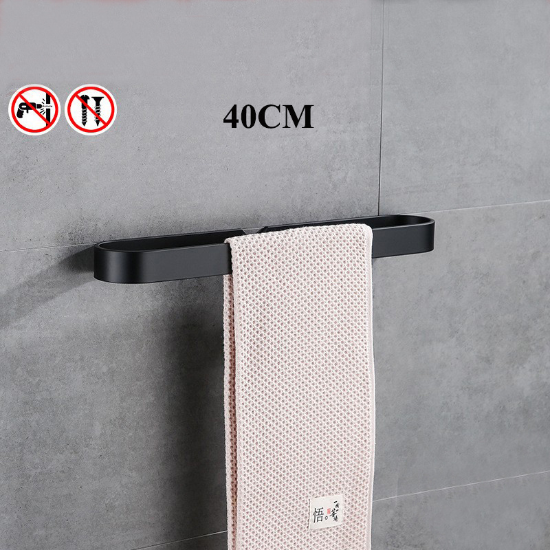 Self adhesive aluminum matt black towel bar bathroom towel holder 40cm bathroom slippers holder