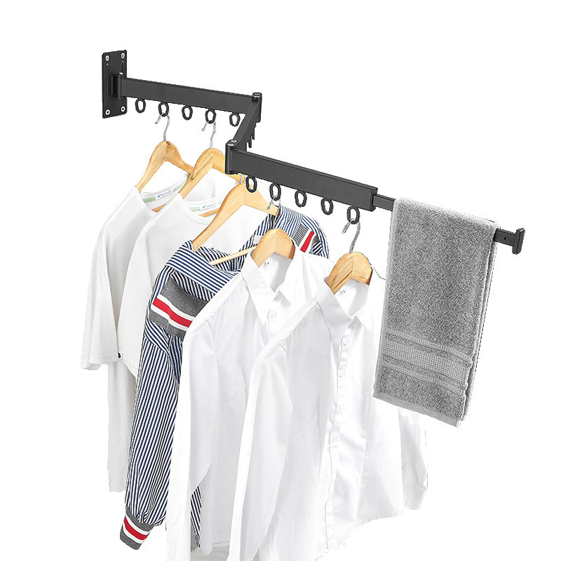 Wall Mounted Foldable Drying Rack Clothes Retractable Balcony Clothes Drying Rack Black Drying Rack for Clothes