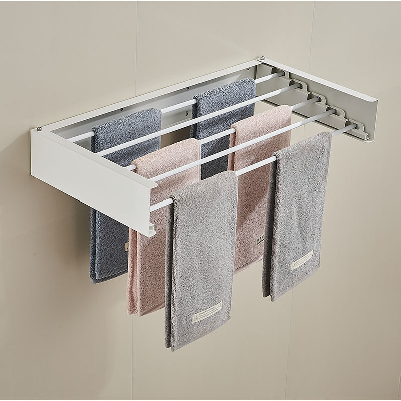 New design household wall mounted white clothes drying rack retractable clothes dry rack foldable towel rack