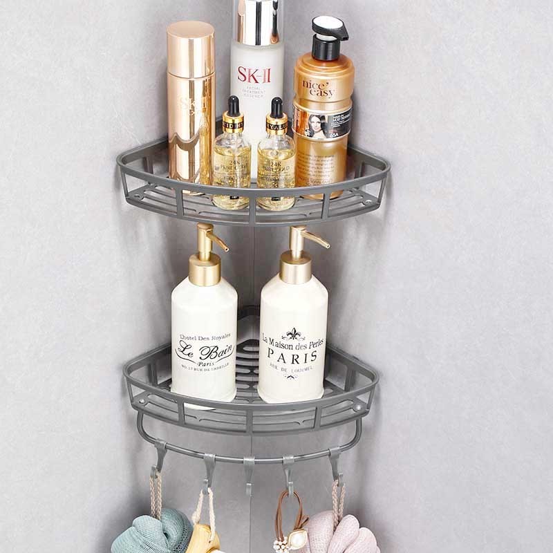 Space Aluminum shower shelf shampoo holder bathroom corner shelf with hooks bathroom shower caddy