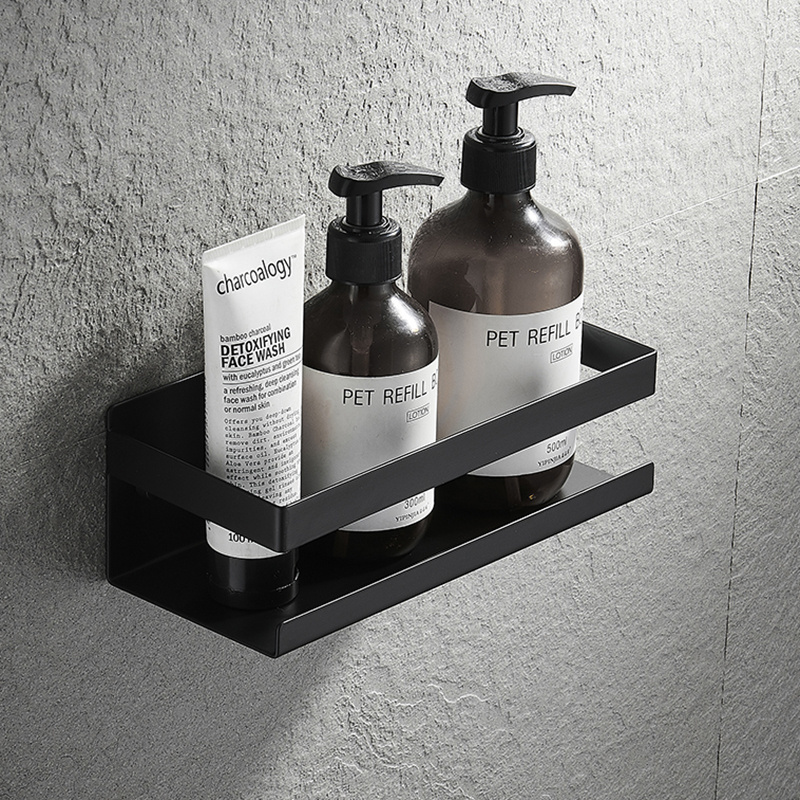 Self adhesive shower shelf matte black stainless steel bathroom caddy shower caddy bath storage shelf