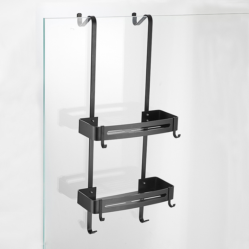 No Drilling Black Double layers Shower Caddy Shelf with Hooks Shower Rack Shower Holder