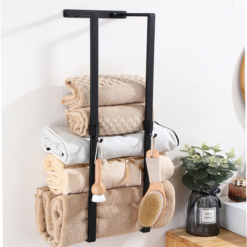 SUNWEX Self Adhesive stainless steel matt black towel rack with hook bathroom towel rack towel shelf Jointed