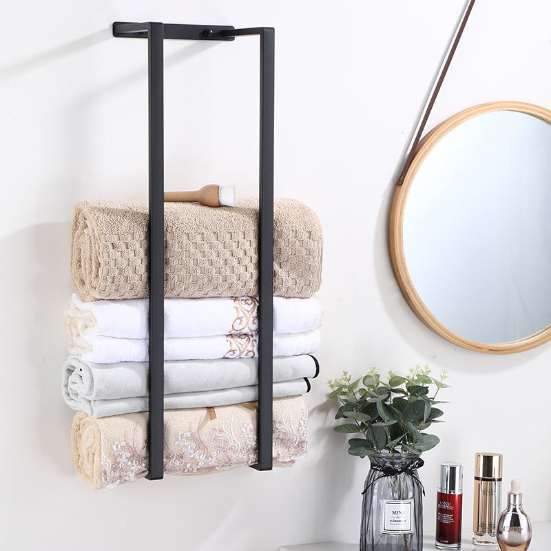 Hot sell wall mounted stainless steel bathroom towel rack self adhesive matt black towel holder towel shelf