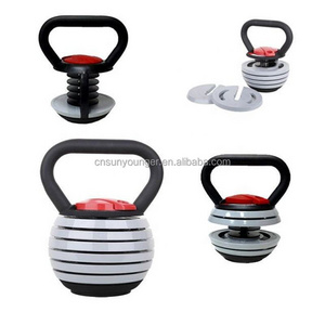 Adjustable Kettlebell up to 40 lbs, Wide Handle Cast Iron Kettle Bell, Rubber Base Strength Training Kettlebells Set