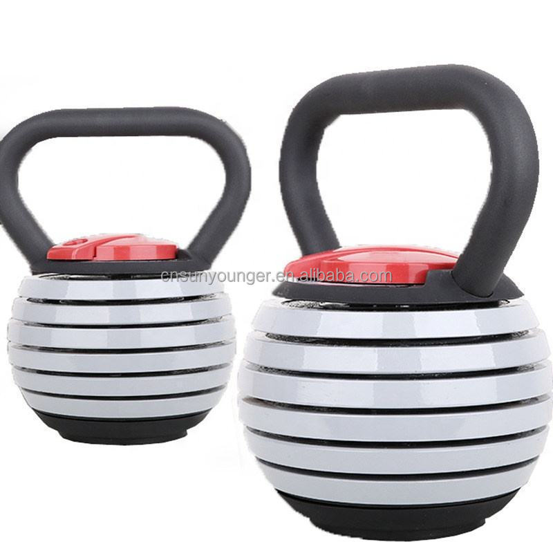 Adjustable Kettlebell up to 40 lbs, Wide Handle Cast Iron Kettle Bell, Rubber Base Strength Training Kettlebells Set