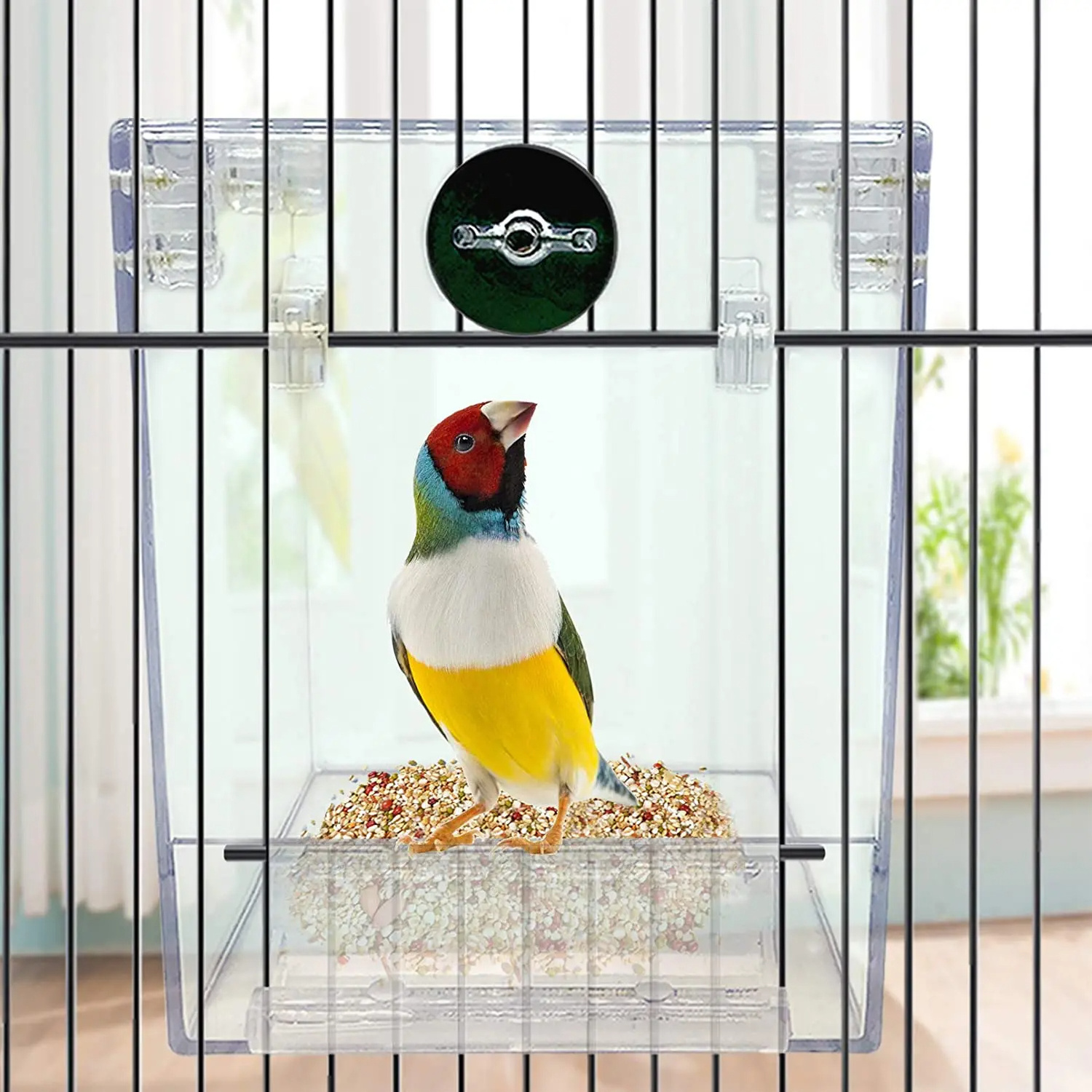 Custom Size Logo Transparent Bird Cage Parrot Decoration Acrylic Transparent Bird Cage Home Decor Raised Pet Bird Feeder