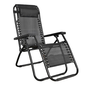 Outdoor Zero Gravity Chair Wood Armrest Camping Lounge Patio Padded Folding Lawn Recliner