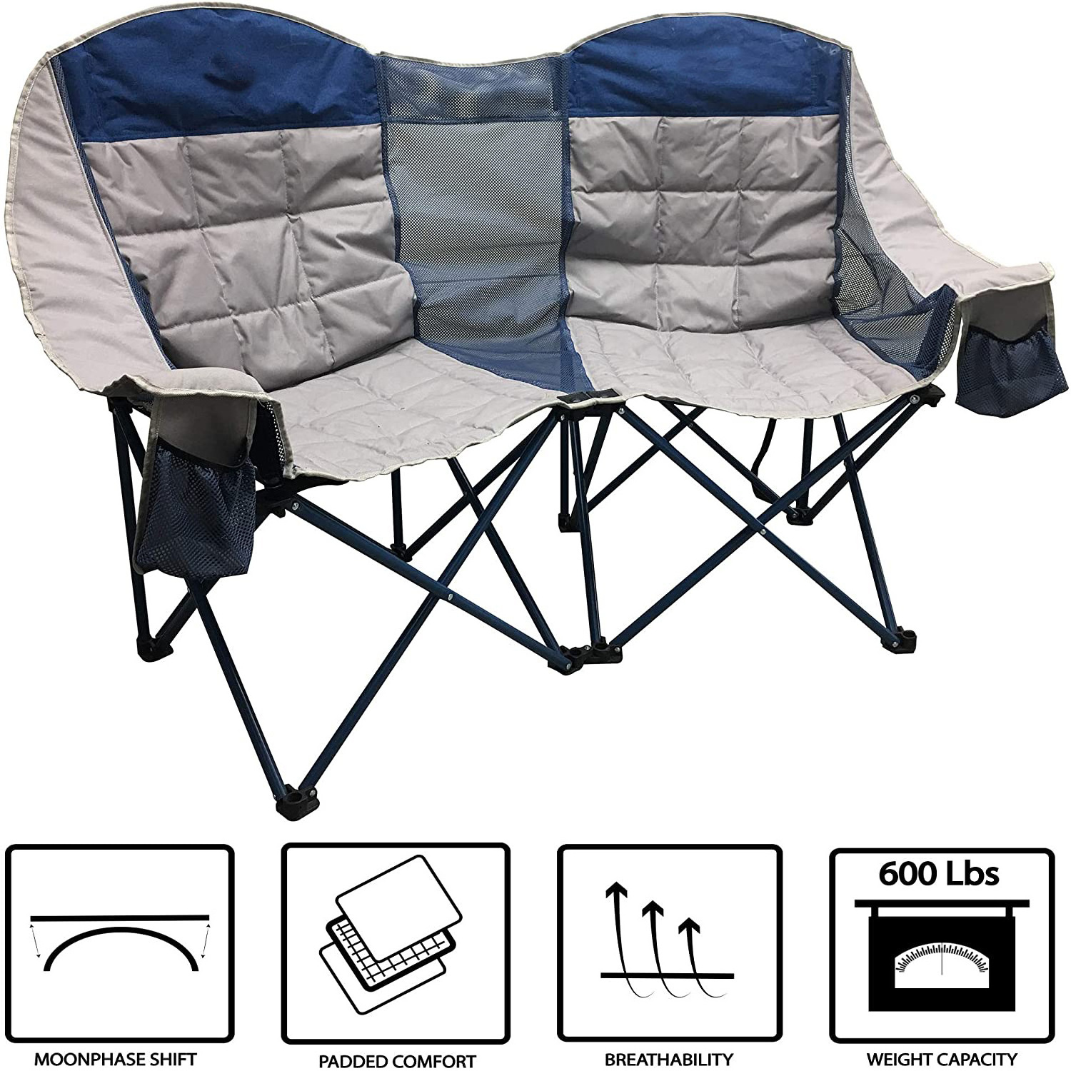 Double Seat Heavy Duty Portable Foldable Beach Chair Lawn Chair with Storage for Outside Travel Picnic